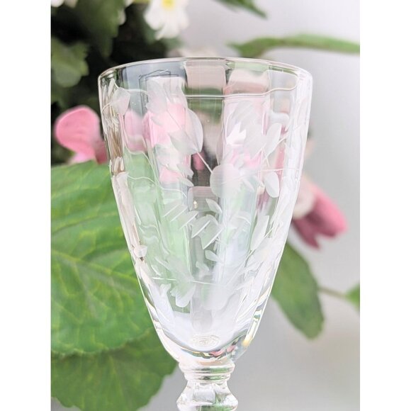 Pair of 1930s Rock Sharpe Etched Crystal Cordial Glasses Antique Glass Barware - Picture 9 of 9